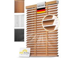 Sol Royal BE5 – Houten Jaloezieen Eikenhout 50 mm Lamellen Extra Breed – 75x180 cm – Eenvoudige Montage aan Muur & Plafond – Echt Hout – Rolgordijn Raam & Deur