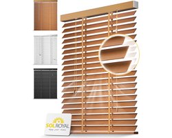 Sol Royal BE5 – Houten Jaloezieen Eikenhout 50 mm Lamellen Extra Breed – 75x250 cm – Eenvoudige Montage aan Muur & Plafond – Echt Hout – Rolgordijn Raam & Deur