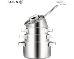 Sola 4 delige pannenset Ruby - 4-delig - Premium rvs - Voor elke warmtebron - PFAS vrij