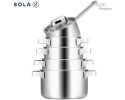 Sola 5 delige pannenset Ruby - 5-delig - Premium rvs - Voor elke warmtebron - PFAS vrij