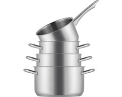 Sola Blizz Pannenset - 4-delig - Premium RVS Pannen - Kookpannen met Steelpan - Geschikt voor Elke Warmtebron - PFAS Vrij - Zilver