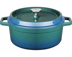 Sola Gietijzer Braadpannen - Ø 24 cm Gietijzer Braadpannen Inductie - Geschikt voor Elke Warmtebron - Blauw/groen - Extra zware bodem