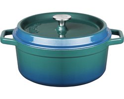 Sola Gietijzeren Braadpan - Ø 24 cm - Blauw/groen - Inclusief deksel