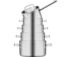 Sola Juvia Premium pannensets - 5-delig - Premium RVS Pannen - Kookpannen met Steelpan - Geschikt voor Elke Warmtebron - PFAS Vrij - Zilver - Incl Vergiet - Afgiet Pads