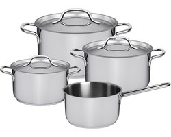 Sola Mirage Pfas vrije pannen - 4-delig - Premium RVS Pannen - Kookpannen met Steelpan - Geschikt voor Elke Warmtebron - PFAS Vrij - Zilver