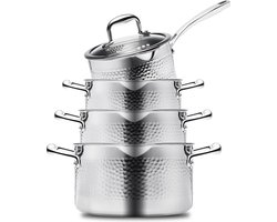 Sola Noma Premium pannensets - 4-delig - Premium RVS Pannen - Kookpannen met Steelpan - Geschikt voor Elke Warmtebron - PFAS Vrij - Zilver