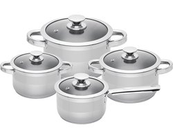 Sola pannenset Furore - 4-delig - Ø 16 cm - Premium RVS Pannen - Kookpannen met Steelpan - Geschikt voor elke warmtebron - PFAS Vrij - Zilver