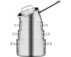 Sola pannenset Juvia - 4-delig - Ø 16 cm - Premium RVS Pannen - Kookpannen met Steelpan - Geschikt voor elke warmtebron - PFAS Vrij - Zilver