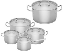 Sola Pannenset Profiline Inductie - 5-delig - Ø 16 cm - Premium RVS Pannen - Kookpannen met Steelpan - Geschikt voor Elke Warmtebron - PFAS Vrij - Zilver