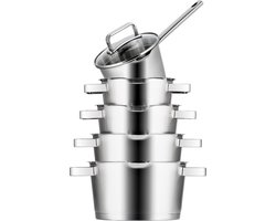 Sola Premium pannensets Inductie - 5-delig - Ø 16 cm - Premium RVS Pannen - Kookpannen met Steelpan - Geschikt voor Elke Warmtebron - PFAS Vrij - Zilver