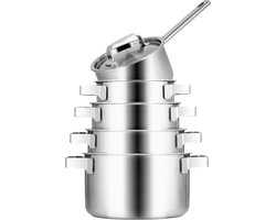 Sola Premium pannensets Inductie - 5-delig - Ø 16 cm - Premium RVS Pannen - Kookpannen met Steelpan - Geschikt voor Elke Warmtebron - PFAS Vrij - Zilver