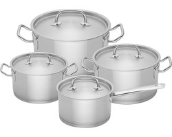 Sola Profiline Pfas vrije pannen - 4-delig - Premium RVS Pannen - Kookpannen met Steelpan - Geschikt voor Elke Warmtebron - PFAS Vrij - Zilver