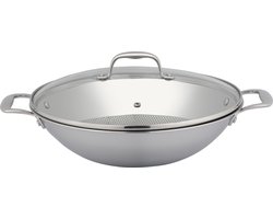 Sola Tri-Ply Wokpannen - Ø 32 cm RVS Wokpan Inductie - Geschikt voor Elke Warmtebron - Zilver - Dubbelwandige bodem