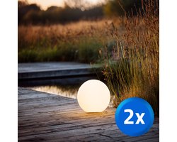 Solar bol lamp 'Gemini' - 20 cm - Set van 2 - Buitenlamp op zonne-energie met afstandsbediening - Warm wit 3000K - Tuinverlichting voor tuin en terras - Wit