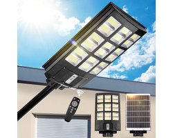 Solar Buitenlamp 80.000lm - 11W - 1152 LED's - IP65 Wandlamp met Bewegingssensor - Straatlamp Met Afstandsbediening - Breedstraler (220°) - Voor Parkeerplaats Terreinen, Straten, Grote Tuinen