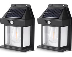 Solar Buitenlamp met bewegingssensor - 2 Stuks - Wandlamp - Waterdicht - IP65 weerbestendig - Zwart