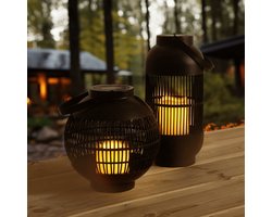 Solar Buitenlampen - Tafel- en hanglamp voordeelset Matisse en Monet - Met vlameffect - Tuinverlichting op zonne-energie - Zwart