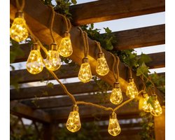 Solar buitenverlichting, 6 meter vintage touw hennep solar terrasverlichting, waterdichte meerkleurige solar lichtslinger met 8 standen en 16 onbreekbare lampjes voor tuin, schutting, trap, balkon, café, bistro