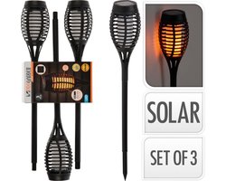 Solar fakkel - tuinlamp - zwart - flame led - set van 3