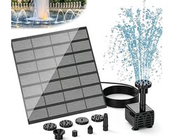 Solar Fontein op Zonne Energie - met 8 opzetstukken - Milieuvriendelijke - Waterfontein - Waterornament - tot 60 cm - Fonteintje - 11x11cm - Outdoor zonne-waterpomp - voor Tuin / Vijver / Zwembad / Waterschaal / Vogelbadje - zwart