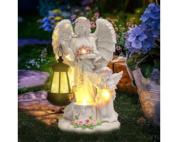 Solar Garden Beelden - Guardian Angel Figurine met LED Solar Lantaarn - Grave Licht - Buiten Decoratie - Weerbestendig - Graf Decoratie voor Begraafplaats - Engel Sculptuur