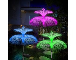 Solar garden light 3 pack nieuwe upgrade solar light outdoor waterdicht 7 verkleuring dubbele kwallen en sterren bloem tuin decoratie tuin gazon kerstmis buiten