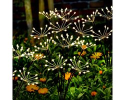 Solar Garden Lights 2-pack, fonkelende solar vuurwerklampen met 2 standen, 120 LED's, op zonne-energie werkende lampen voor buiten, tuinpaden, tuindecoratie, waterdicht, tuincadeaus voor vrouwen, Moederdag, warm wit