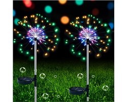 Solar Garden Lights Outdoor - 2 Pack 150 LED Solar Firework Lights Decor String Lamp Met 2 Standen - Waterdichte Stake Decoratie Lights Voor Buiten/Tuin/Pad/Balkon/Feest/Christmas (Multi-Colored) [Energieklasse A+]