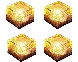 Solar Grondspot(4 stuk Maat L )-Solar Ice Cube LED- -Solar Tuinverlichting-Tuinverlichting op zonne energie10cm*10cm*5.5cm-Licht-solar Tuinverlichting op zonne-energie-warmlicht - Brick light - IP68