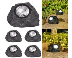 Solar Grondspot(4 stuks) -Gesimuleerde steen Maat L- Warm wit - Grond Spots op Zonne-energie gazon lamp met 4 LED -10 Uur Buiten Verlichting in Tuin - Zonneverlichting buiten - IP65 Waterdicht - Tuinverlichting Lamp - Buitenverlichting Tuinlamp-Zwart