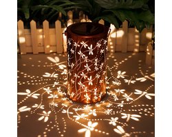 Solar Hanglamp - Buitenlantaarn - Metaal Tuinlamp - Waterdichte Solar Licht - Libelle Tuindecoratie- Goud/Koper - 1 Stuk