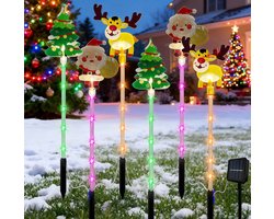 Solar Kerstverlichting( 6-delige Set ) - Solar Kerst Grasprikker Lampen – LED Tuinverlichting met Kerstman, Rendier & Kerstboom – Kleurrijk Knipperend Licht – Kerstverlichting figuur
