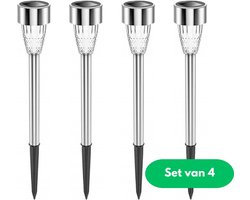Solar lamp| 4 stuks | Tuinfakkel | Led Verlichting | RVS | Tuinlampen | Tuinverlichting | Zonne-energie