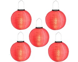 Solar lampionnen rood 35 cm - 5 stuks