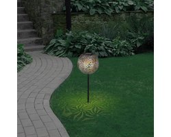 Solar lantaarn buiten zilver LED solar licht tafel tuin voor buiten in grijs, met lichteffect, LED batterij, H 54 cm