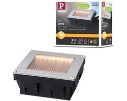 Solar LED-grondinbouwlamp Sorea Schemerings-sensor IP67 hoekig 100x100 mm 2200K 0,1W 5lm 3,7V Staal geborsteld ABS, Polycarbonaat, edelstaal
