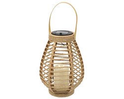 Solar LED Lantaarn Beige – Rotanlook – Warm Licht – H26,5 cm