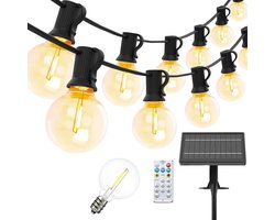 Solar LED Lichtsnoer buiten G40- Lichtslinger op Zonne-energie - Tuinverlichting - Waterdichte Solar Led Prikkabel - Feestverlichting - Lampjes slinger - 25 Led Lampen (+ 1 extra led )met Afstandsbediening - 15 Meter