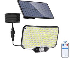 Solar LED-schijnwerper voor buiten met bewegingssensor, 254 LED's – 3 lichtstanden, afstandsbediening, IP65-waterdicht – Solar-buitenverlichting – Geschikt voor binnenplaatsen, erven, garages en tuinen