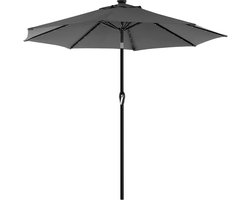 Solar LED-terrasparasol - Buitenparasol - Zonnescherm - Romantische Verlichting - UV-bescherming - Diameter 2,7 m - Grijs - Metalen paal - 180 g/m² polyester stof - 6,3 kg - 180 cm x 180 cm x 240 cm