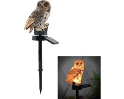 Solar LED uiltje bruin - Neutraal wit - Met schemersensor en prikpen