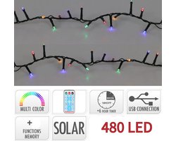 Solar LED Verlichting -Lichtsnoer 21.5m - 480LED - Multicolor- USB Oplaadbaar -Afstandsbediening - Timer