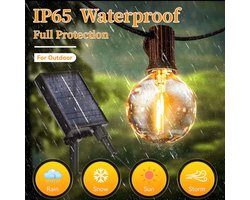 Solar lichtslinger - LED lichtsnoer - Solar verlichting - Tuinverlichting - Buitenverlichting - Lichtslinger buiten - USB C oplaadbaar - Afstandsbediening - Dag en nachtsensor - IP65 waterdicht - Warm wit 3500K - 10 meter - solar lichtsnoer buiten