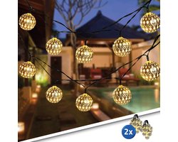 Solar lichtsnoer buiten 'Marrakech' - 5 meter - Voordeelset van 2 stuks - Solar tuinverlichting - Warm wit licht - Buitenlampen op zonne-energie