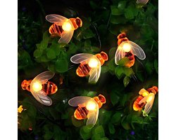 Solar lichtsnoer op zonne-energie voor buiten, bijenlichtsnoer, 50 LEDs, 7 m, 8 modi, waterdicht lichtsnoer, binnen en buiten, voor tuin, bomen, terras, Kerstmis, bruiloften, feesten (warm wit) [Energieklasse A+++]