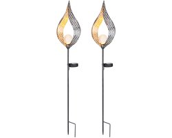 Solar light flame tuin solar stang voor buiten Solar tuindecoratie voor buiten, met grondspies en lichteffect, 1x LED warm wit, H 90 cm, set van 2