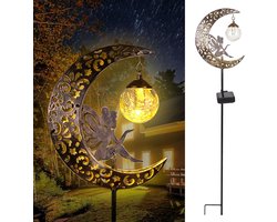Solar Maanverlichting - Maan Lamp met Grondspies - Glazen Bollamp-Tuinlantaarns-Tuindecoratie-Werkt Op Zonne Energie - Metaal
