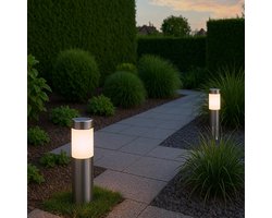 Solar priklamp 'Lucifer' - Set van 2 stuks - Rond - RVS - Tuinverlichting op zonne-energie - Solar tuinverlichting