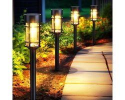 Solar priklamp - wolfraam lamp - Set van 4 stuks (7*34CM)-Padverlichting- Grondspot-buitenlampen - Priklamp op zonne-Solar Grondspots -Tuinverlichting op zonne-Zwart