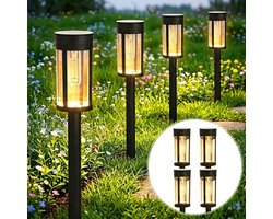 Solar priklamp - wolfraam lamp - Set van 4 stuks (7*54CM)-Padverlichting- Grondspot-buitenlampen - Priklamp op zonne-Solar Grondspots -Tuinverlichting op zonne-Zwart